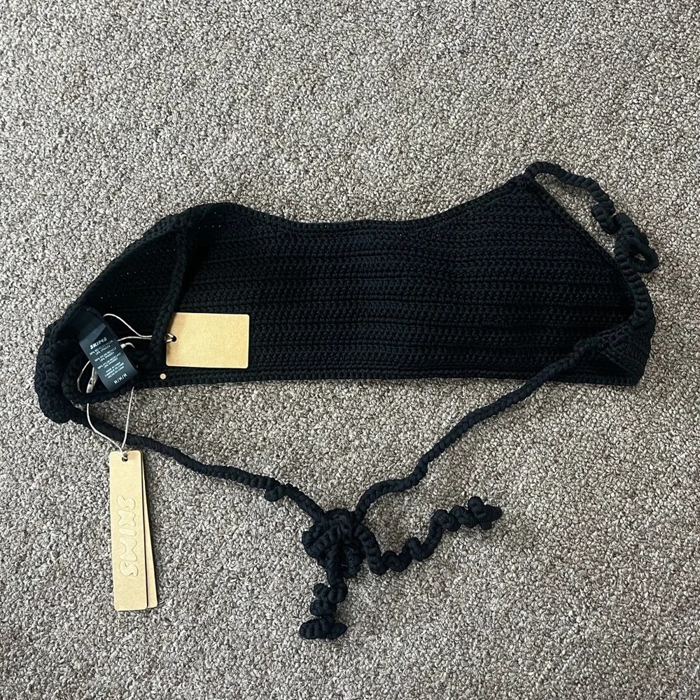 NWT Skims Crochet Scoop Micro Swim Bikini Top Black Onyx Size Medium - Picture 5 of 5